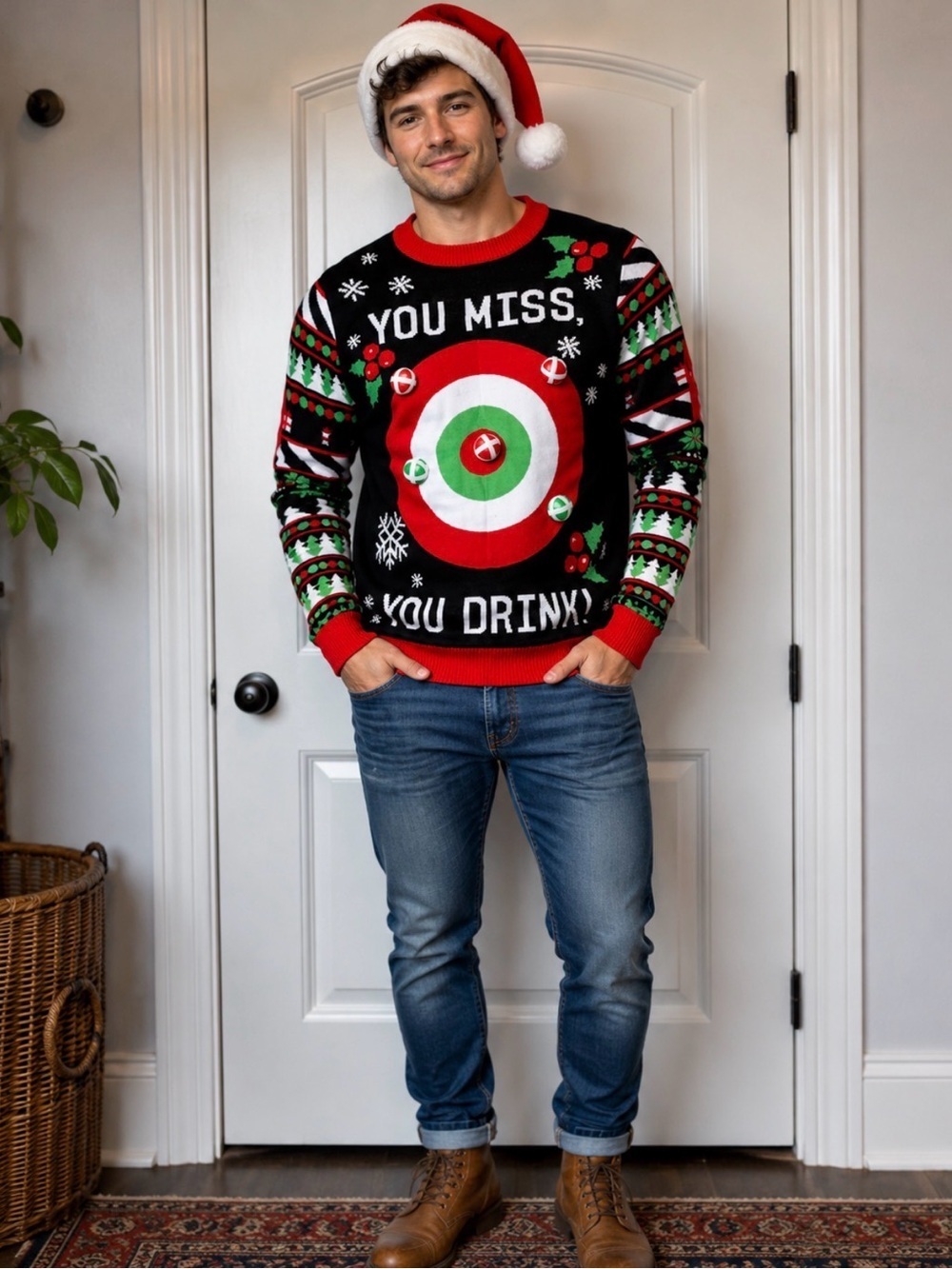 Tipsy Elves Festive Target Sweater - Red, Green, Black